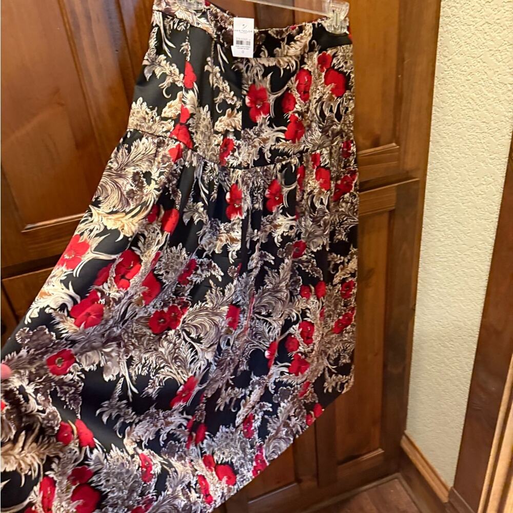 Ann Taylor Black and Red Print Midi Skirt
